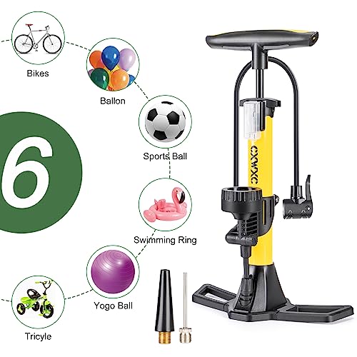 Bike Pump with Pressure Gauge- 160 PSI Bicycle Floor Pump fits Presta & Schrader Valve - Bike Pump with Air Ball Pump Inflator