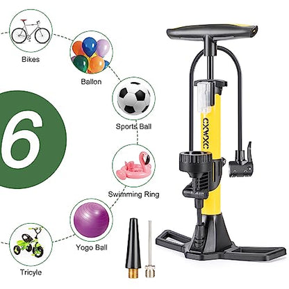 Bike Pump with Pressure Gauge- 160 PSI Bicycle Floor Pump fits Presta & Schrader Valve - Bike Pump with Air Ball Pump Inflator