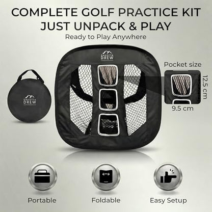Golf Chipping Net with 20 Foam Balls, Hat Clip, Ball Marker & Carrying Bag for Indoor & Outdoor Practice, Portable Golf Practice Net for Backyard Golf Training