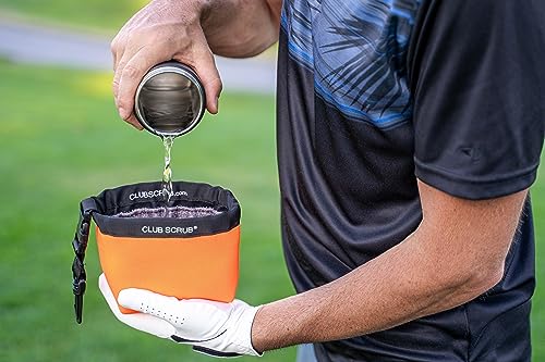 Club Scrub Golf Club and Golf Ball Cleaning Bag, Waterproof Clean Face Technology Liner, Detachable Clip, Machine Washable, Cleans Club Grooves, Dry Exterior (Neoprene or Microfiber Option Available) - color: Orange, style: Neoprene