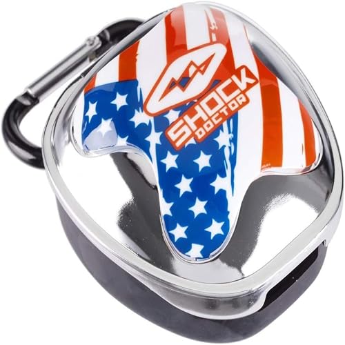 Shock Doctor Mouth Guard Case, Ventilated, Universal Storage for Mouthguard, Adult & Youth Sizes - color: Chrome Silver Flag