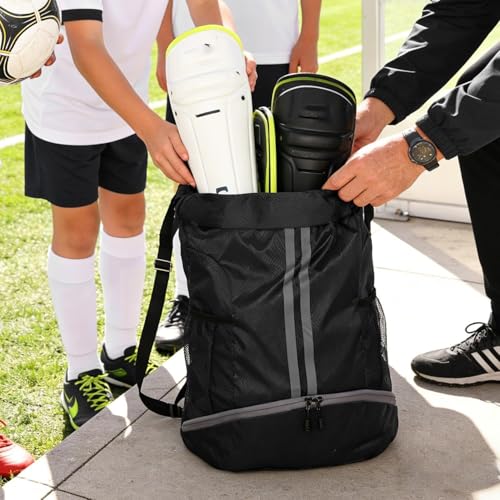 Outdoor Men Football Basketball Bag Gym Swimming Drawstring Bags Women Waterproof Oxford Backpack (Black) - color: Black