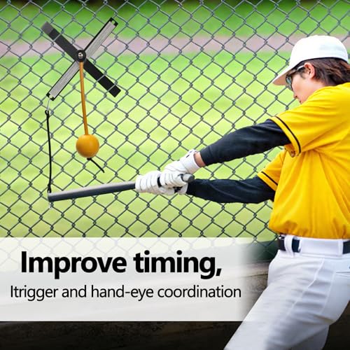 Portable Baseball/Softball Swing Trainer with Auto-Reset Tethered Ball | Easy Fence Mounting System for Solo Hitting Practice, Batting Training Equipment for Beginners & Pro