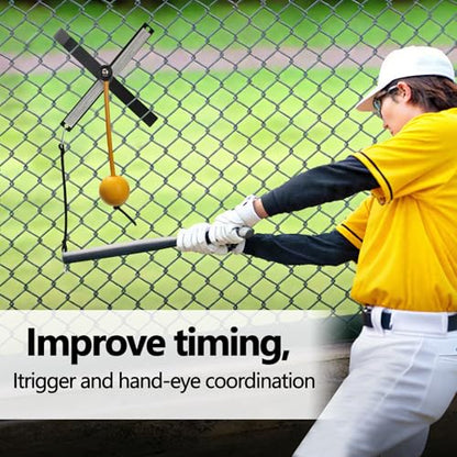 Portable Baseball/Softball Swing Trainer with Auto-Reset Tethered Ball | Easy Fence Mounting System for Solo Hitting Practice, Batting Training Equipment for Beginners & Pro