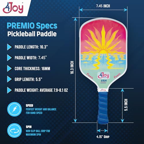 4Joy Pickleball Paddle Premio Series - Thermoformed Premium T700 Carbon Fiber Pickleball Paddless - Professional Pickleball Rackets for Women & Men - 16mm Honeycomb Core - USAP Approved - style: Union Pack: Sunset & Damask