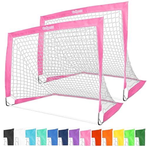 GoSports 4 x 3 ft Portable Soccer Goals for Kids - 13 Colors - Set of 2 Team Tone Pop Up Nets for Backyard - color: Pink