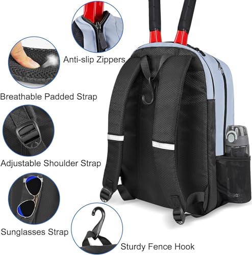Ytonet Tennis Bag Tennis Backpack for Women Men 2 Rackets with Insulated Pocket Ventilated Shoe Compartment - color: Blue
