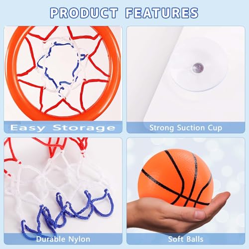 Cyfie Bath Toys for Toddlers - Bathtub Basketball Hoop Set with 4 Balls for Kids Ages 3-8 - Suction Cup Shower Toy for Boys and Girls - color: Bath Basketball Hoop