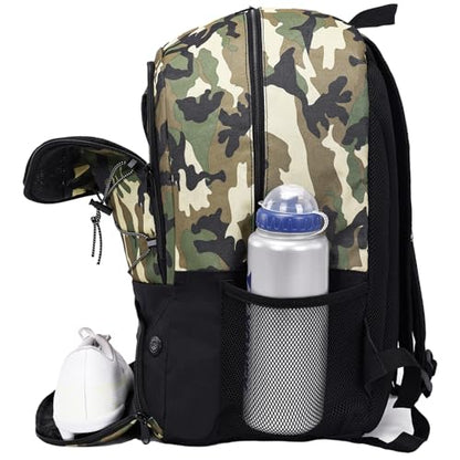 Hsmihair Youth Soccer Bag-Soccer Backpack&Backpack for Football Basketball,with Ball Compartment Separate Cleat Package - color: CamoBlack