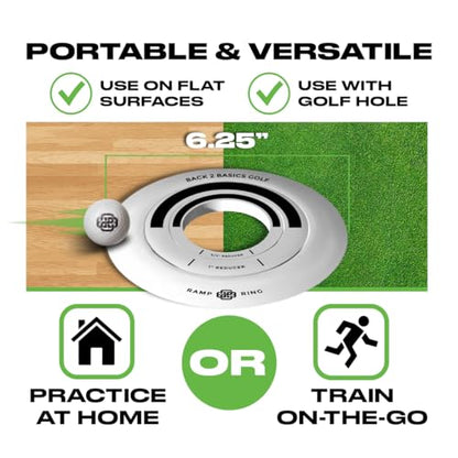 BACK 2 BASICS Golf Putting Rings 3-Piece Set, Golf Tool for Putting Practice Indoor and Outdoor, Ramp Ring & Hole Reducers for Precision Training, Accuracy Drills at Home, Office & Backyard Setups