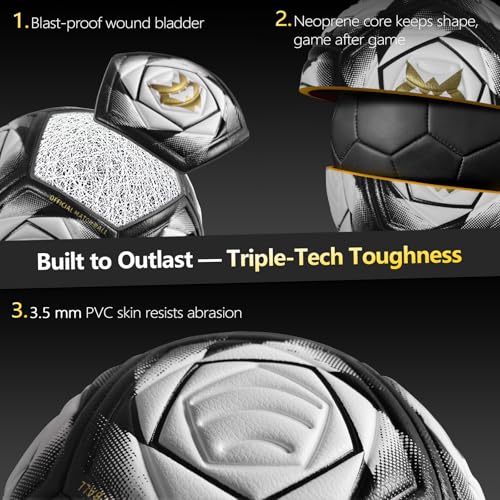 WVVOU Soccer Ball Size 5, Matches and Training Soccer Ball, 3.5mm Thickened Pu, Suitable for Indoor or Grassland Beach and Muddy Ground, Adaptable All-Weather for Teenagers