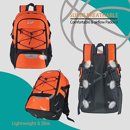 WOLT Basketball Backpack Large Sports Bag with Separate Ball Holder & Shoes Compartment, Best for Basketball, Soccer,Gym