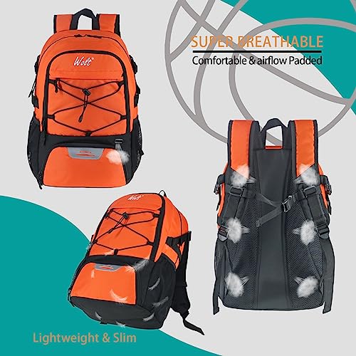 WOLT Basketball Backpack Large Sports Bag with Separate Ball Holder & Shoes Compartment, Best for Basketball, Soccer,Gym - color: Orange