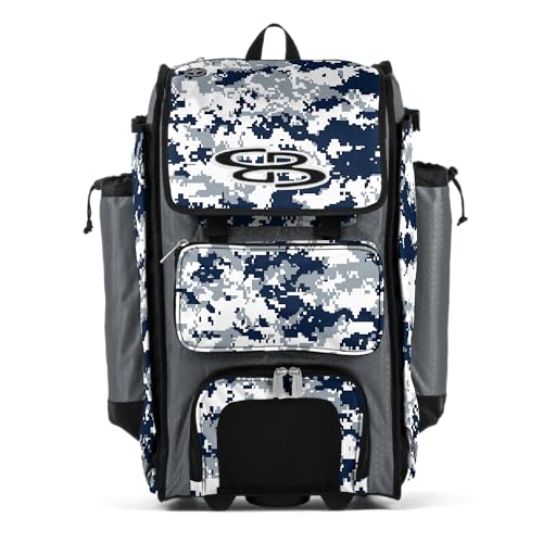Boombah Rolling Catchers Superpack Baseball/Softball Gear Bag Digital Camo - 23-1/2" x 13-1/2" x 9-1/2" - Multiple Colors - Telescopic Handle and Holds 4 Bats - Wheeled Version - color: Gray/Navy_C23