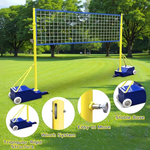 Volleyball Poles with Net, Portable Badminton Net with Poles, 4 Adjustable Heights Volleyball Net Stand for Backyard, Indoor, Outdoor