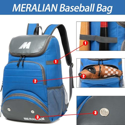 Baseball Bag - Lightweight Softball & T-Ball Backpack with Shoe Compartment for Equipment & Gear - color: BLUE