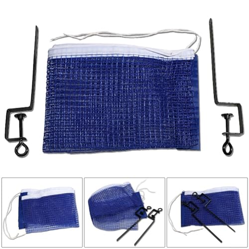 FABULETTA Table Tennis Net and Post Clamp Stand Set, Adjustable Replacement Mesh for Ping Pong Tables, Portable Alloy Fabric Kit for Office Home School Game Room, Blue
