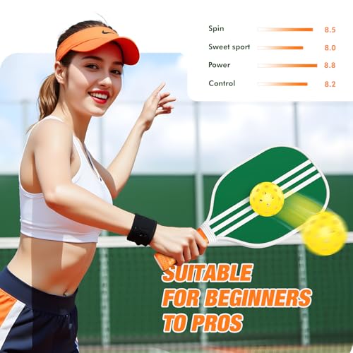 Pickleball Paddles Set of 4, USAPA Approved Pickleball Set of 4 with 4 Pickleball Balls & 1 Carry Bag Premium Wooden Cute Pickle Ball Paddles Grip Gifts for Women Youth Men - color: Green/White