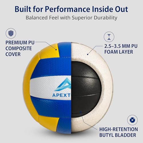Soft Volleyball for Indoor Practice - Indoor Volleyball & Outdoor Sand Volleyball, Adults & Kids Volleyball Official Size 5 PU Composite Leather with Butyl Bladder
