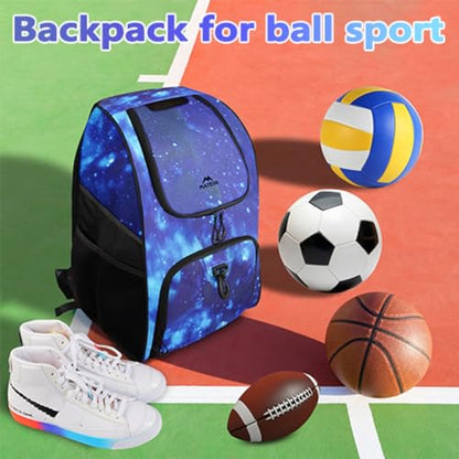 MATEIN Basketball Bag, Sturdy Soccer Bag with Ball Holder & Shoe Compartment, Large Basketball Backpack for Training Equipment, Water Resistant Sports Ball Backpack Fits Volleyball Football, Colorful - color: Galaxy Blue