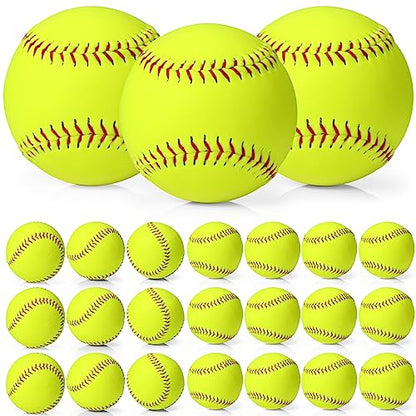 Lewtemi 24 Pack Yellow Practice Softballs Official Size and Weight Slowpitch Softball Sports Unmarked Leather Covered Youth Fastpitch Softball Ball Training Ball for Games Practice