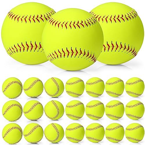 Lewtemi 24 Pack Yellow Practice Softballs Official Size and Weight Slowpitch Softball Sports Unmarked Leather Covered Youth Fastpitch Softball Ball Training Ball for Games Practice