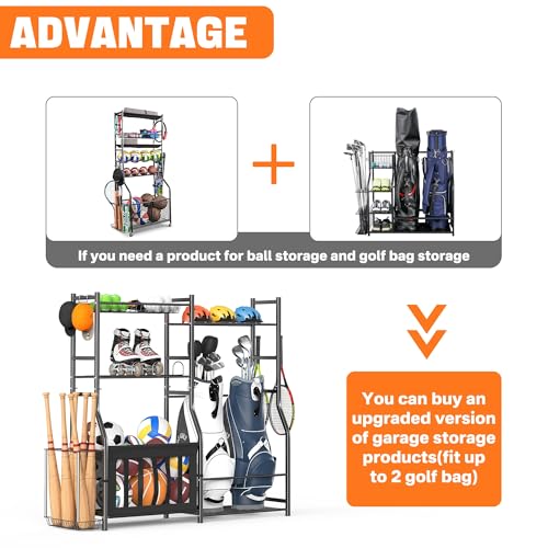 TORACK Golf Bags Stand with Ball Storage, Large Capacity Garage Sports Equipment Organizer, Indoor Toys Storage