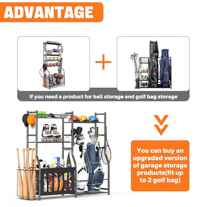 TORACK Golf Bags Stand with Ball Storage, Large Capacity Garage Sports Equipment Organizer, Indoor Toys Storage