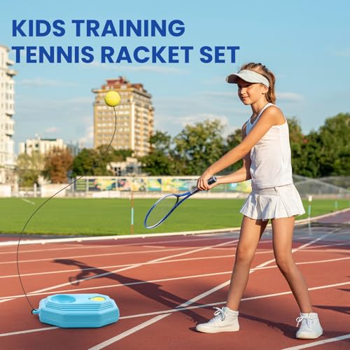 Kids Tennis Rackets Training Set - 7-in-1 Youth Tennis Racket Set, 2 pcs 19″ Rackets,1Tennis Trainer & 2Rebound Balls&1tennis Ball,Tennis Racquet Set for Beginners & Family Activities