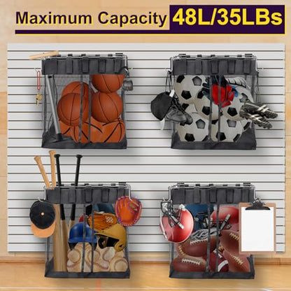2 Packs Large Mesh Slatwall Baskets, 16×16×12 Inch Slat Wall Mesh Storage Baskets with 4 Hooks, 13.3 Gallon Hanging Slatwall Bins for Shop Garage Gym Display Panel Accessories (Black)