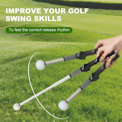 Pro-Level Retractable Golf Swing Trainer, Training Aid with Golf Grip Trainer, Golf Trainer for Beginners & Tempo Training for Advanced, Click Feedback, Arm Connection, Indoor/Outdoor