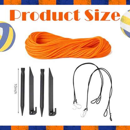 Woanger 30 x 60 ft Volleyball Boundary Rope Set Beach Volleyball Lines with 4 Square for Sports Beach Ball Grass Setup