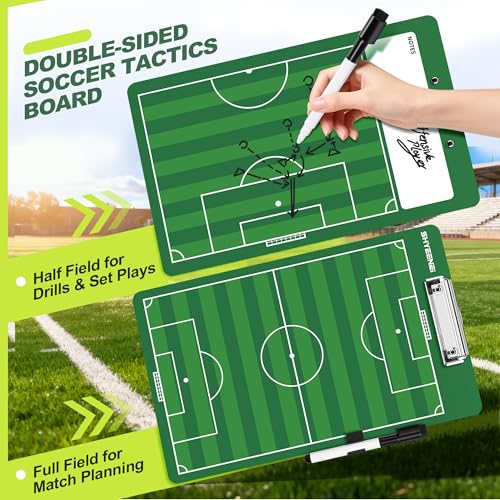 Soccer Coaching Board, Double-Sided Soccer Clipboard Whiteboard for Coaches, Full & Half Field Tactics, Dry Erase for Training and Game Day