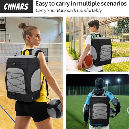 Soccer Bag - Soccer Backpack with Ball Holder,Sport Equipment Bags gifts for soccer stuff Water resistant Includes Separate Cleat Fit Basketball Volleyball Football - color: Grey