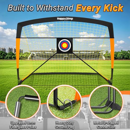Happy Jump 7x5' & 5x3.6' Portable Soccer Goals for Kids Ages 6-14, Weatherproof Net and Steel Frame for Backyard Fun and Outdoor Training, Quick Setup and Sturdy for All Weather Conditions - style: 5x3.6 FT, 2 Set Upgrade