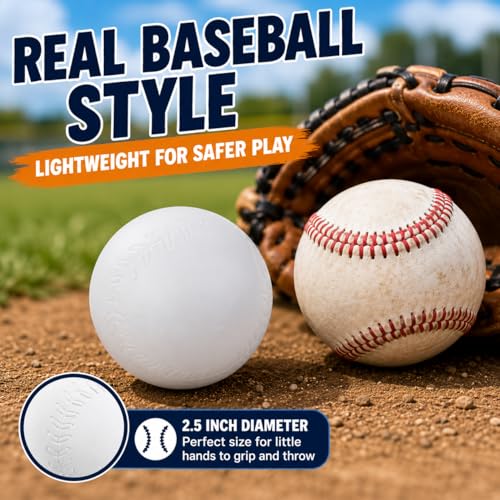 Liberty Imports 24 Pack Toddler & Little Kids Replacement T Balls, 2.5" Plastic Baseballs with Durable Mesh Bag - 2 Dozen Practice Toy Balls for Softball and Baseball Training
