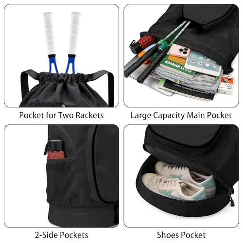 GQIIRL Tennis Bag for Women Men - Water Resistant Tennis Backpack to Hold 2 Rackets with Shoe Compartment, Lightweight Pickleball Paddles Badminton Squash Racquet Bags for Youth Girls Teenager