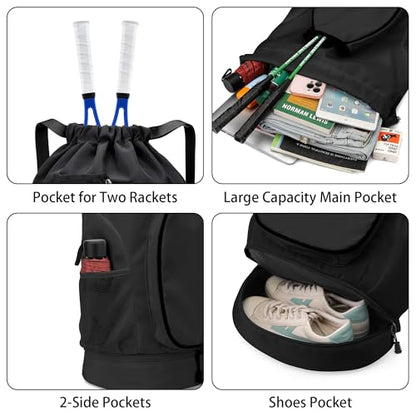 GQIIRL Tennis Bag for Women Men - Water Resistant Tennis Backpack to Hold 2 Rackets with Shoe Compartment, Lightweight Pickleball Paddles Badminton Squash Racquet Bags for Youth Girls Teenager