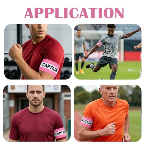 WIJAAA 4Pcs Captain Arm Bands for Soccer, 31×8 cm/12.2×3.2 in Pink Adjustable Soccer Captain Armband, Football Basketball Volleyball Team Leader Bands for Training Youth Adult