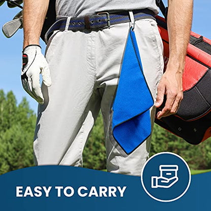 Golf Towel Pack - 3 Microfiber Waffle Pattern Golf Towels Including Golf Club Brush and Groove Cleaner Divot Repair Tool - color: Blue