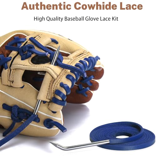 Softball Baseball Glove Lace, Mitt Lace Repair Kit Includes 2 Leather Laces and Lacing Needle for Catcher's Glove - color: Blue