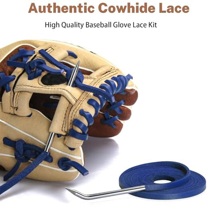 Softball Baseball Glove Lace, Mitt Lace Repair Kit Includes 2 Leather Laces and Lacing Needle for Catcher's Glove - color: Blue