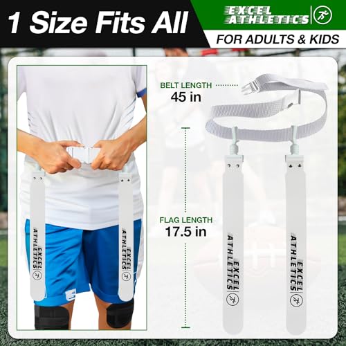 Flag Football Set, Adjustable Flag Football Belts for Youth, Kids & Adults with 1 Belt & 2 Flags (White) - color: White
