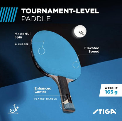 STIGA Pro Carbon + Raptor Performance-Level Table Tennis Rackets with Carbon Technology for Tournament Play - 7-ply Blade with Flared Handles - 2mm Sponge for Enhanced Control and Speed