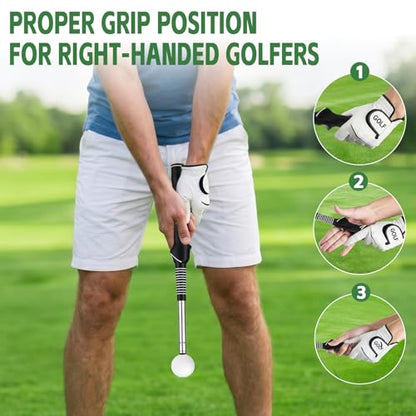 Retractable Golf Swing Trainer & Grip Trainer – Swing Click Feedback Training Aid for Rhythm & Grip Correction(Right Hand), Indoor & Outdoor Practice Trainer with Arm Band for Arm Alignment