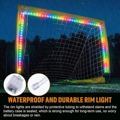 12Ft Soccer Goal Lights for 3x4Ft Net, 16 Color Changing LED Strip with Controller, Waterproof Glow in the Dark Night Training Gear, Impact Resistant, Also fits Field Hockey (No Net)