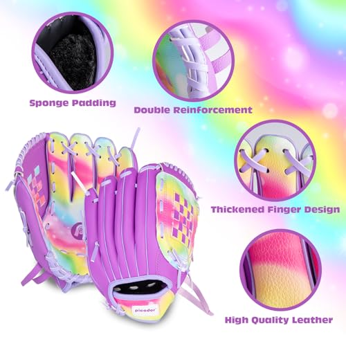 Baseball Glove 10.5'' - Colorful Girls Softball Gloves for Kids Children Youth Training Play, Left Infielder's Mitts Right Hand Throw