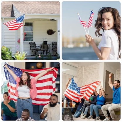 Team USA Cheering Accessories Pack 9 Pcs - 2x3 Ft American Flag, 4 Small US Flags on Stick, 4 Patriotic Slap Bracelets - USA Fan Gear Party Supplies for 2026 Soccer Event, 4th of July, Sports Bar