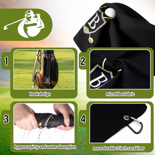 Liliful 12 Pcs Golf Accessories Kit, Include Golf Ball Bag with Hook Towel Tees Magnetic Ball Marker Divot Tool Cleaner Brush for Women Man Gifts(Initial B,Black)