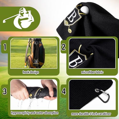 Liliful 12 Pcs Golf Accessories Kit, Include Golf Ball Bag with Hook Towel Tees Magnetic Ball Marker Divot Tool Cleaner Brush for Women Man Gifts(Initial B,Black)